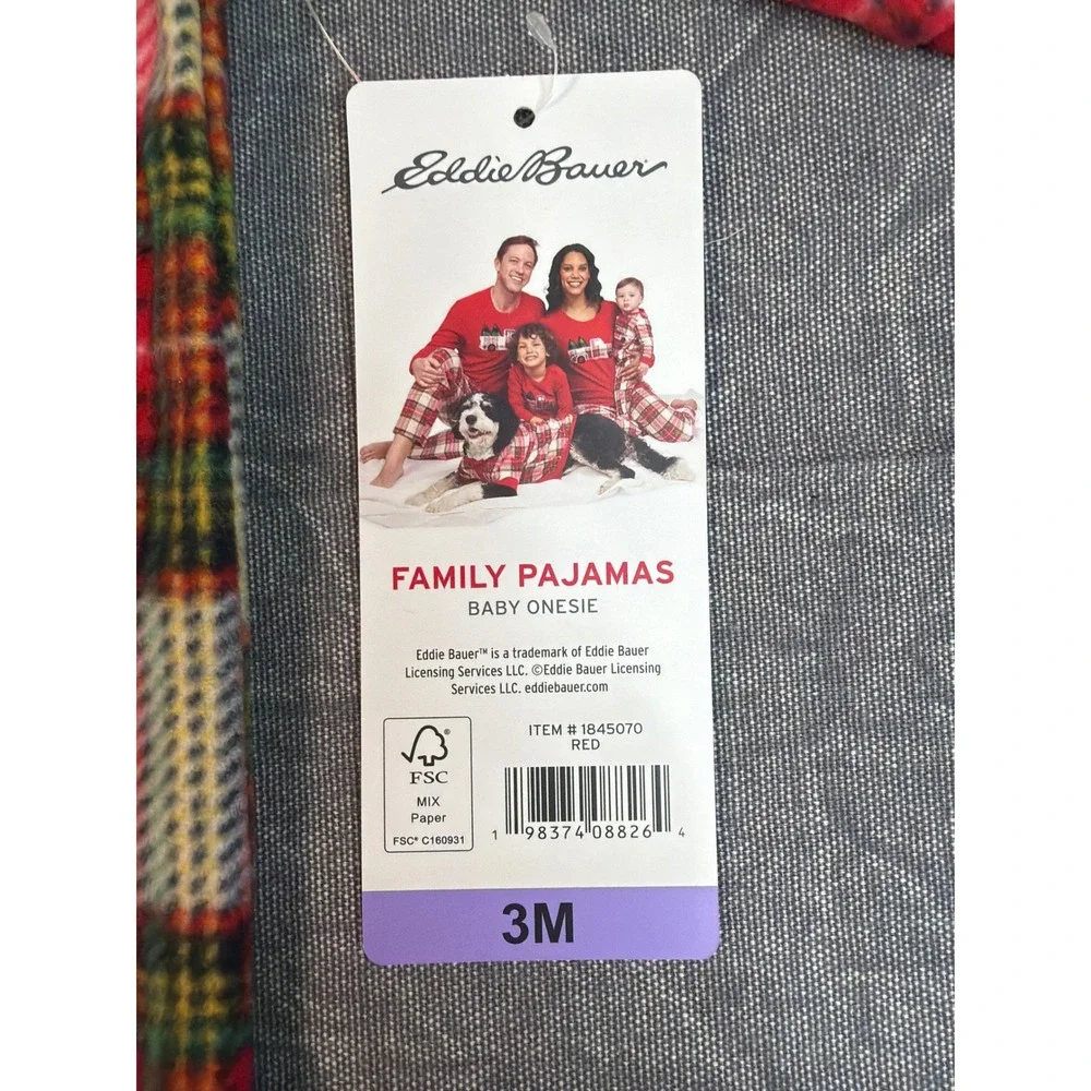 Eddie Bauer Footed Sleeper Baby 3M Plaid Red Truck Christmas Fleece NEW